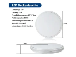 New NETTLIFE Lámpara de Techo LED Ø 27 cm Lámpara Moderna de Cielo Estrellado para Dormitorio Lámpara Blanca Cálida de 12 W Lámpara Redonda de para Blanco