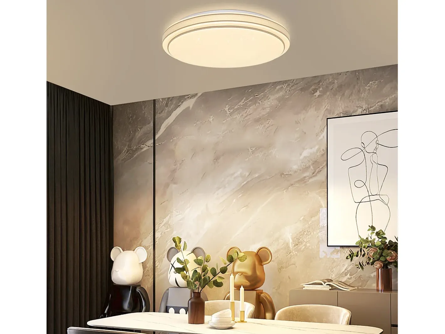 New NETTLIFE Lámpara de Techo LED Ø 27 cm Lámpara Moderna de Cielo Estrellado para Dormitorio Lámpara Blanca Cálida de 12 W Lámpara Redonda de para Blanco