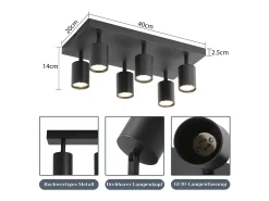 NETTLIFE Lámpara de techo 6 focos GU10 s orientables 330° pared industrial moderna para salón dormitorio cocina sin bombilla Negro Sale
