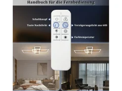 Sale NETTLIFE Lámpara de techo LED para dormitorio, color , regulable, 64 cm, 36 W, geométrica, para sala de estar, con control remoto Plateado