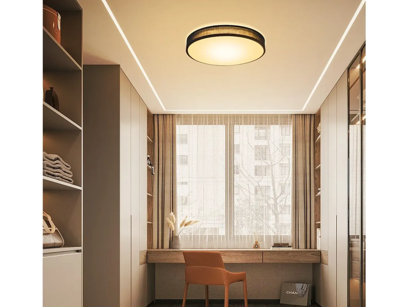 New NETTLIFE Lámpara de Techo LED 3000K, 12W, 30CM Lámpara Redonda Negra Moderna para Blanca cálida con Pantalla de Tela Luz de Techo para Dormitorio Negro