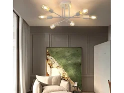 NETTLIFE Lámpara de techo E27, lámpara retro con 6 bombillas, abanico , estilo industrial y rústico, iluminación para la sala de estar, máximo 25 vatios. Blanco
