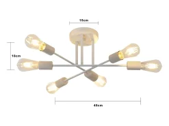 NETTLIFE Lámpara de techo E27, lámpara retro con 6 bombillas, abanico , estilo industrial y rústico, iluminación para la sala de estar, máximo 25 vatios. Blanco