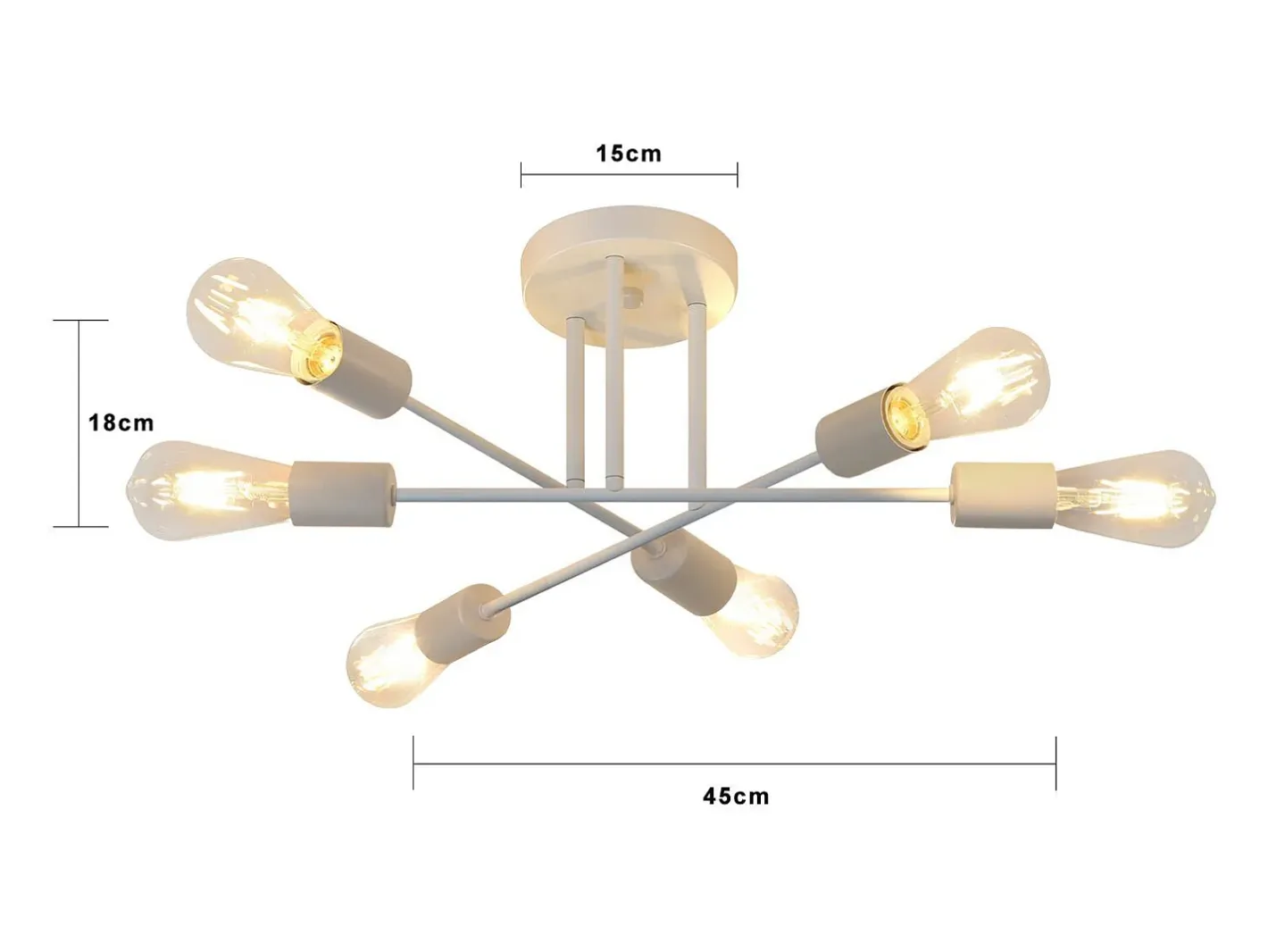 NETTLIFE Lámpara de techo E27, lámpara retro con 6 bombillas, abanico , estilo industrial y rústico, iluminación para la sala de estar, máximo 25 vatios. Blanco