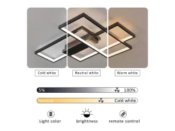 NETTLIFE . Lámpara de techo LED regulable: lámpara de techo de 65 cm de largo, color , lámpara para salón de 65 W, moderna, Negro