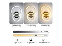 NETTLIFE Plafón-, lámpara de techo LED regulable, iluminación de techo para el salón, lámpara para el dormitorio 46W, 2 anillos Negro