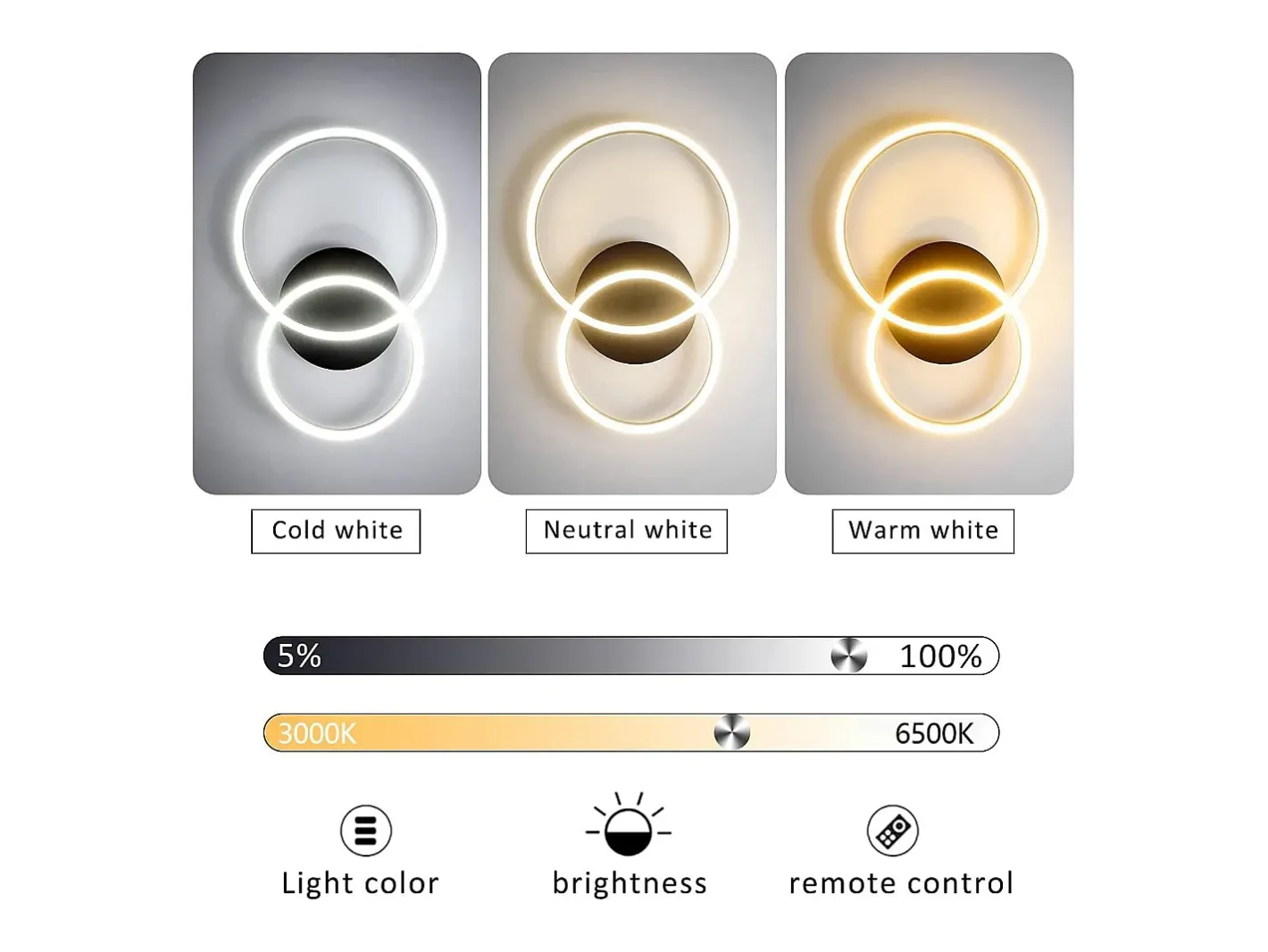 NETTLIFE Plafón-, lámpara de techo LED regulable, iluminación de techo para el salón, lámpara para el dormitorio 46W, 2 anillos Negro