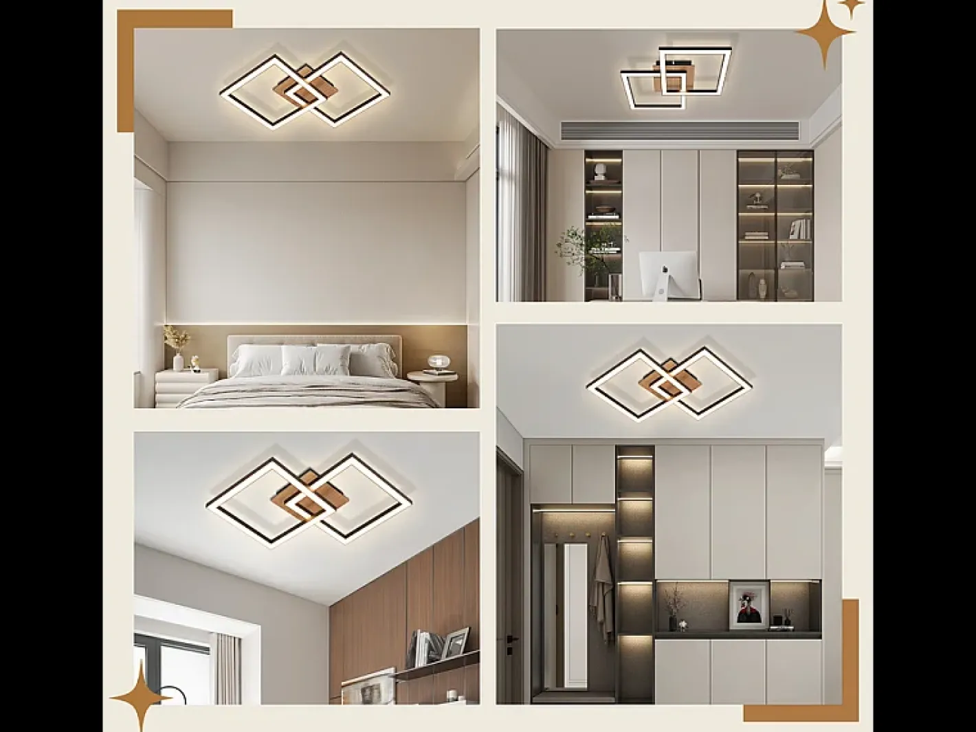 NETTLIFE Plafón-Lámpara de techo LED negra de madera, 3000K, luz blanca cálida, diseño moderno, 24W Negro
