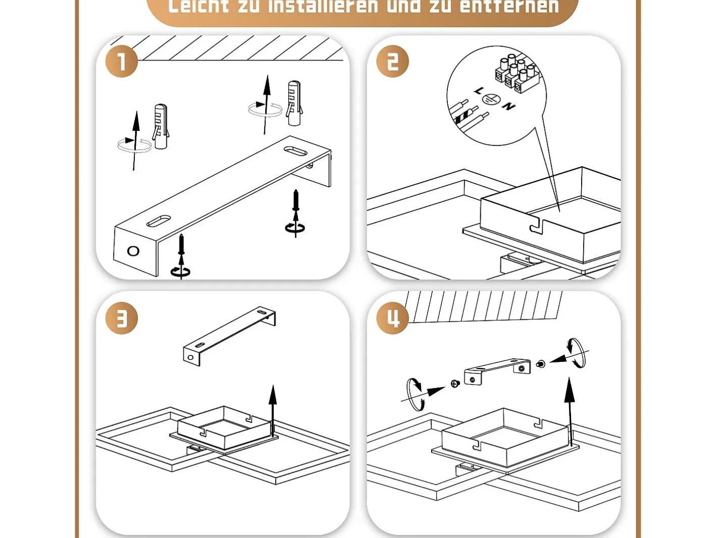 NETTLIFE Plafón-Lámpara de techo LED negra de madera, 3000K, luz blanca cálida, diseño moderno, 24W Negro