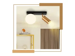 NETTLIFE Plafón-Lámpara de techo de 2 luces Lámpara de techo vintage de metal con dorado GU10 E14 Negro