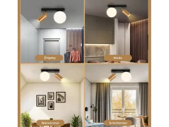 NETTLIFE Plafón-Lámpara de techo de 2 luces Lámpara de techo vintage de metal con dorado GU10 E14 Negro