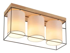 NETTLIFE Plafón-Lámpara de techo para salón, de madera, 3 bombillas E14, estilo vintage con toques retro industrial. Negro