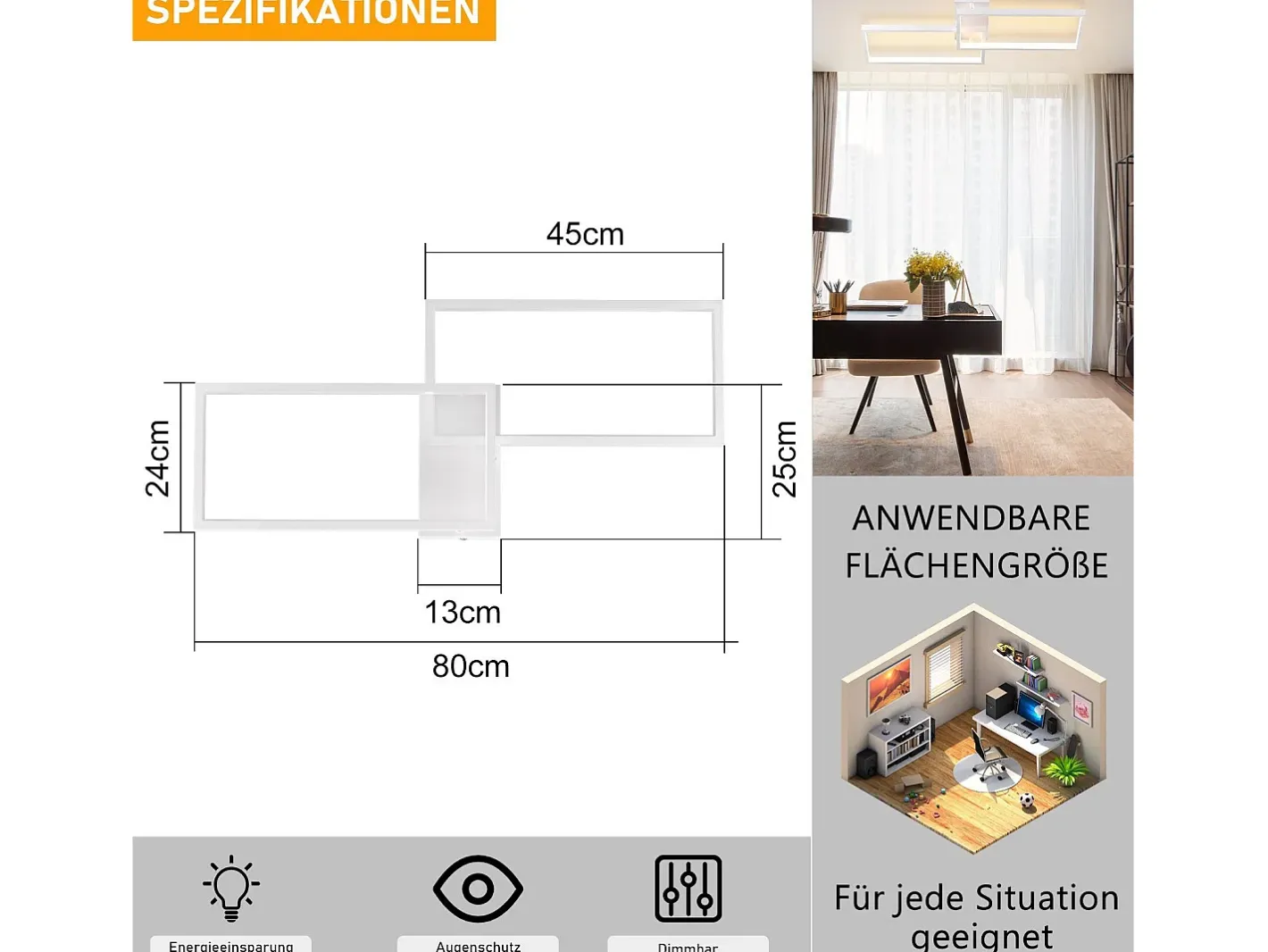 NETTLIFE Lámpara de Techo LED Metal 48W 80CM Lámpara de Salón Moderna Regulable con Diseño Rectangular para Dormitorio Infantil Blanco Best