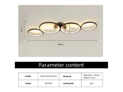 NETTLIFE Lámpara de techo LED regulable de 100 cm y 4 anillos, moderna, 56 W, color , con mando a distancia Negro Online