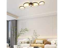 NETTLIFE Lámpara de techo LED regulable de 100 cm y 4 anillos, moderna, 56 W, color , con mando a distancia Negro Online