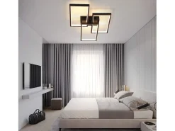 NETTLIFE Plafón-Lámpara de Techo LED 63W Regulable con Mando a Distancia Diseño Moderno en Metal para Dormitorio Comedor Salón Oficina Negro