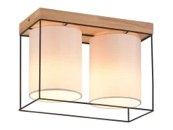 NETTLIFE Lámpara de techo dormitorio vintage plafón 2 bombillas E14 madera con estilo industrial retro Negro Discount