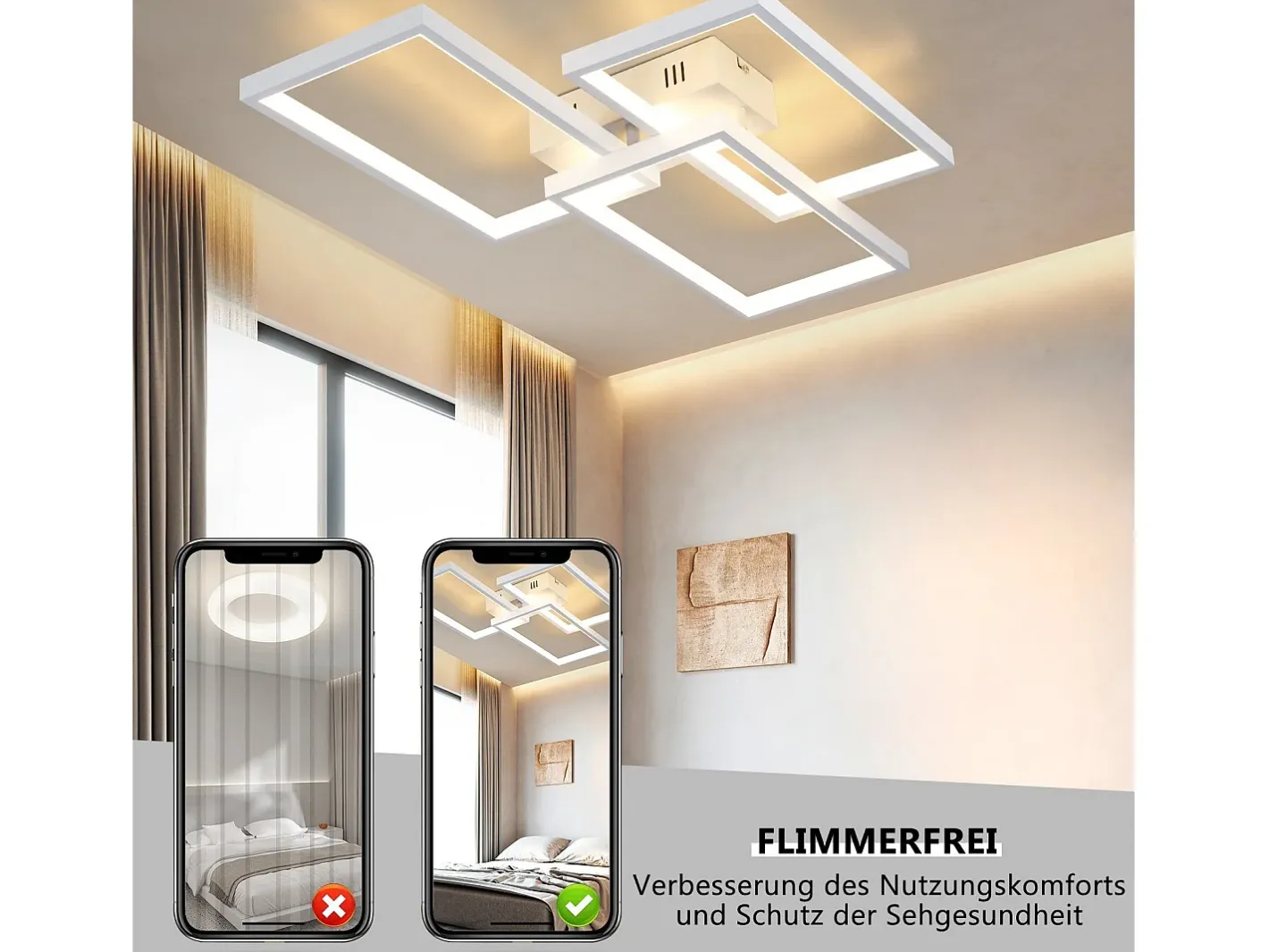NETTLIFE Lámpara de Techo LED de Metal Blanco 72W 80cm Lámpara de Salón Moderna Regulable con Diseño Rectangular para Dormitorios, Dormitorios Negro Best