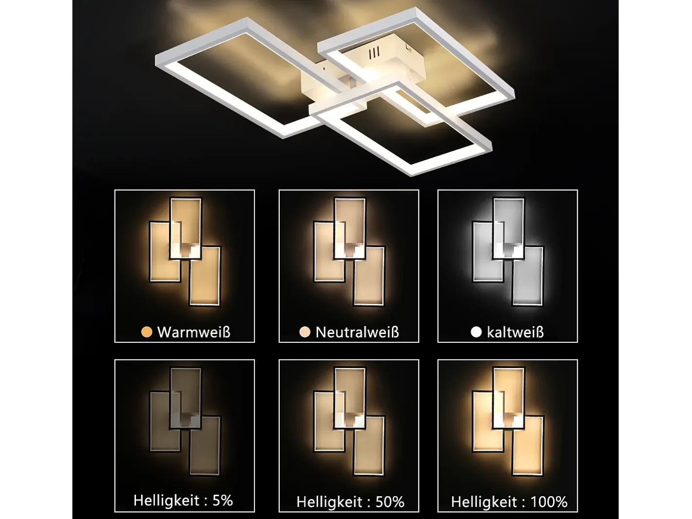 NETTLIFE Lámpara de Techo LED de Metal Blanco 72W 80cm Lámpara de Salón Moderna Regulable con Diseño Rectangular para Dormitorios, Dormitorios Negro Best