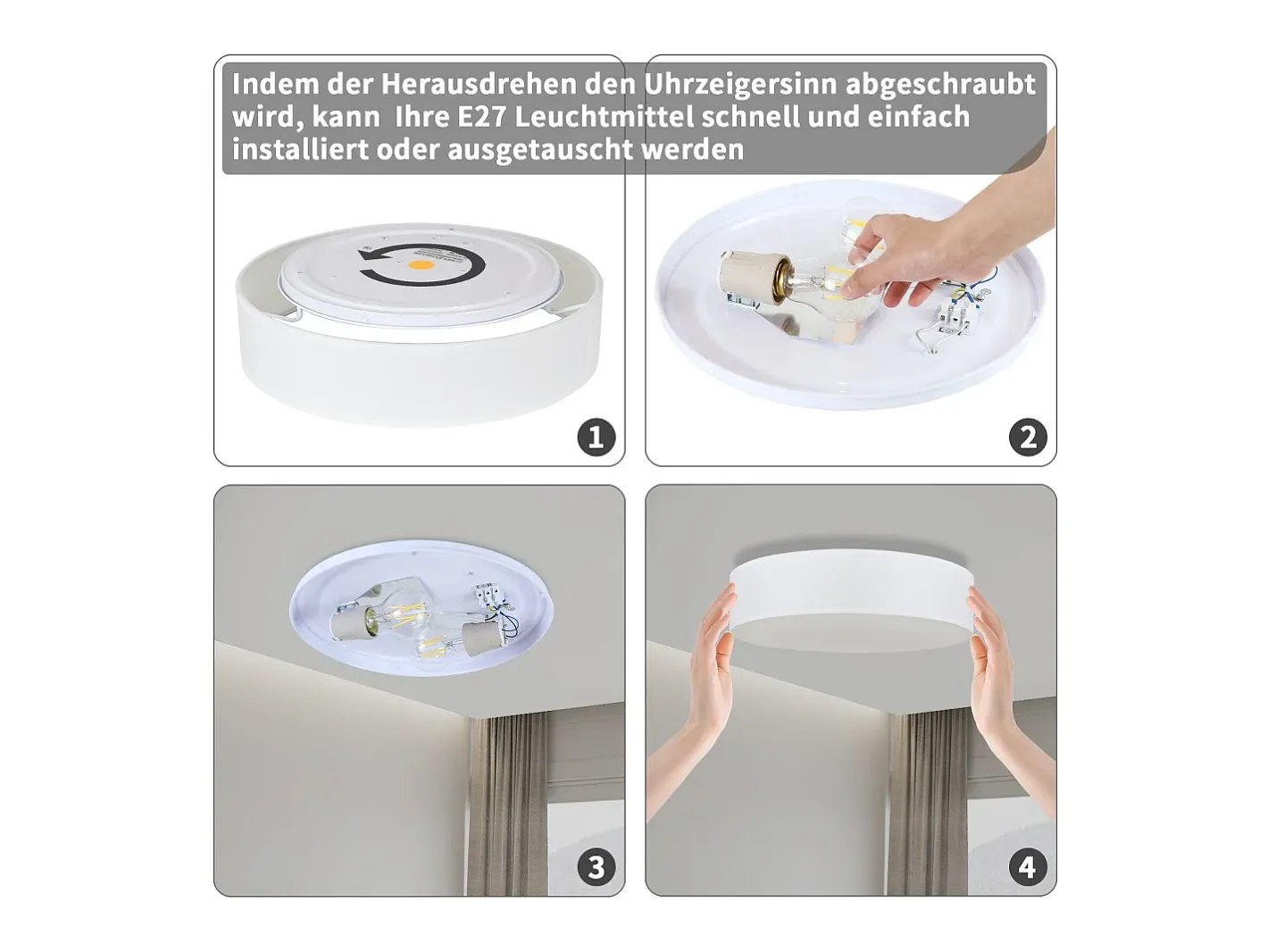 NETTLIFE Plafón-Lámpara de Techo Redonda Moderna 2 Bombillas E27 Lámpara de Dormitorio de Tela Blanca 38 cm con Pantalla para Salón Cocina Pasillo Blanco