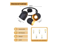 NETTLIFE Lámpara de techo E14 dorado vintage foco de techo orientable sin bombilla 350° orientable Negro Online