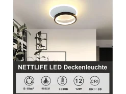NETTLIFE Lámpara de Techo LED 12W Lámpara de 3000K Lámpara de Dormitorio Blanca Cálida Lámpara de Techo de Diseño Moderno Redonda Negra Negro Online