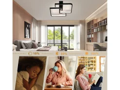 NETTLIFE Plafón-Lámpara de Techo LED 45W Metal 60CM Salón Regulable con Mando a Distancia Diseño Moderno para Dormitorio Comedor Estudio Cocina Negro