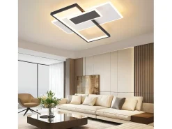 NETTLIFE Plafón-Lámpara de techo LED Lámpara de techo para sala de estar Regulable 62W con 2 focos de techo Negro con control remoto Acrílico moderno Blanco