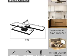 NETTLIFE Plafón-Lámpara de Techo LED Metal 72W 80CM Lámpara de Salón Moderna Regulable con Control Remoto Diseño Rectangular para Cocinas Negro