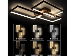 NETTLIFE Plafón-Lámpara de Techo LED Metal 72W 80CM Lámpara de Salón Moderna Regulable con Control Remoto Diseño Rectangular para Cocinas Negro