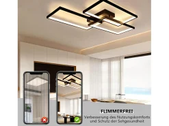 NETTLIFE Plafón-Lámpara de Techo LED Metal 72W 80CM Lámpara de Salón Moderna Regulable con Control Remoto Diseño Rectangular para Cocinas Negro