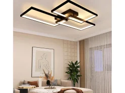 NETTLIFE Plafón-Lámpara de Techo LED Metal 72W 80CM Lámpara de Salón Moderna Regulable con Control Remoto Diseño Rectangular para Cocinas Negro