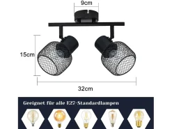 Sale NETTLIFE Lámpara de techo 2 focos E27 Máx. 25W Vintage 2 Bombillas - Foco Interior Giratorio 330° de Metal para Salón Sin Bombilla Negro