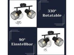 Sale NETTLIFE Lámpara de techo 2 focos E27 Máx. 25W Vintage 2 Bombillas - Foco Interior Giratorio 330° de Metal para Salón Sin Bombilla Negro