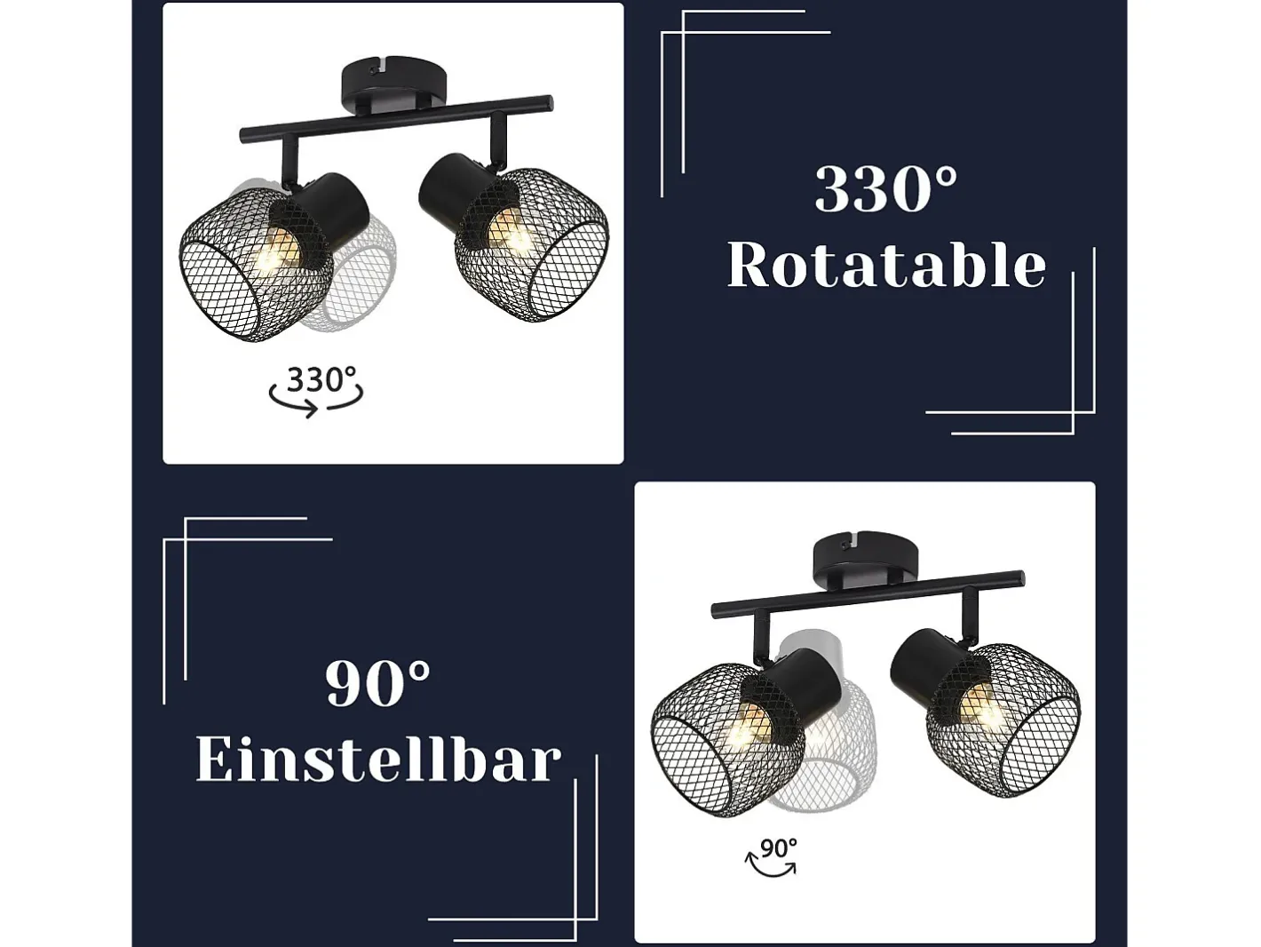 Sale NETTLIFE Lámpara de techo 2 focos E27 Máx. 25W Vintage 2 Bombillas - Foco Interior Giratorio 330° de Metal para Salón Sin Bombilla Negro