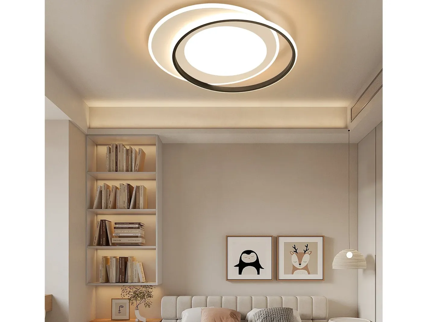 NETTLIFE Plafón-Lámpara de Techo LED Blanco Redondo 66W Moderno 48,5 cm Regulable con Control Remoto Lámpara de Salón para Dormitorio Cocina Pasillo Negro