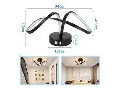 Outlet NETTLIFE Lámpara de techo LED moderna para sala de estar, negra, 12 W, interior, 3000 K, blanco cálido, LED integrado permanentemente Negro
