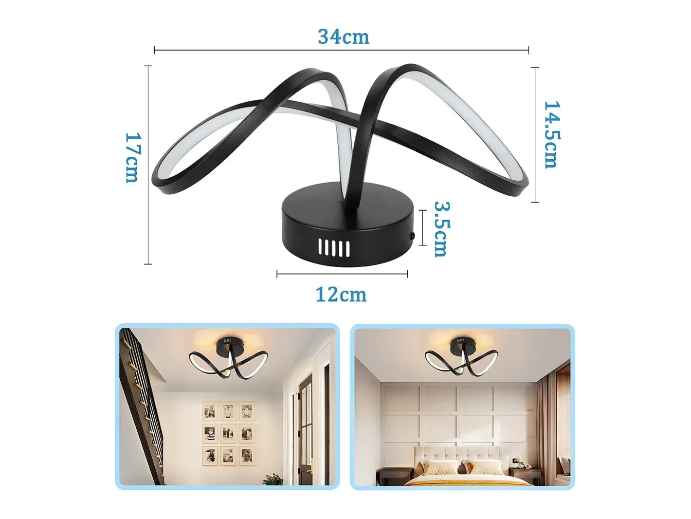 Outlet NETTLIFE Lámpara de techo LED moderna para sala de estar, negra, 12 W, interior, 3000 K, blanco cálido, LED integrado permanentemente Negro