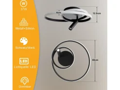 Outlet NETTLIFE Lámpara de techo LED regulable: 40 cm, diseño moderno, 37 W, para dormitorio, salón, con foco, color Negro