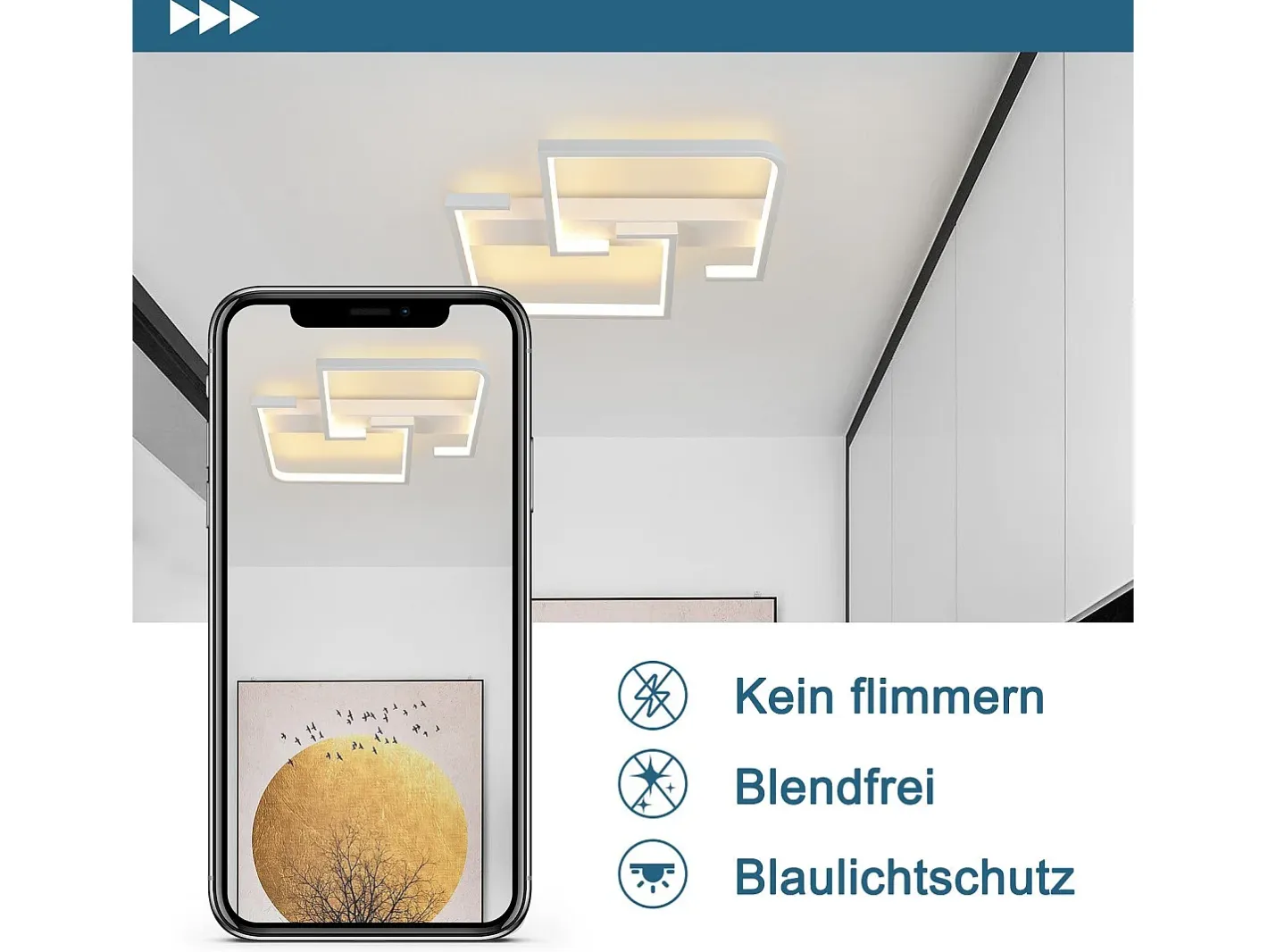 NETTLIFE Plafón-Lámpara de techo LED moderna de 19 W, 30 cm, lámpara blanca cálida, diseño de 3000 K, para interior, dormitorio,, sala de estar, estudio Blanco