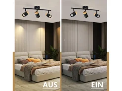NETTLIFE Lámpara de techo con 3 focos de madera GU10 s, orientable 330° para salón, dormitorio, cocina, habitación infantil sin bombilla Negro Sale
