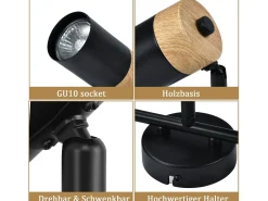 NETTLIFE Lámpara de techo con 3 focos de madera GU10 s, orientable 330° para salón, dormitorio, cocina, habitación infantil sin bombilla Negro Sale