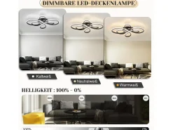 NETTLIFE Plafón-Lámpara de Techo LED Negra Regulable 80 cm Salón 78W Dormitorio Moderna con Mando a Distancia Diseño Ideal para Comedor Oficina Cocina Negro