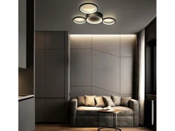 NETTLIFE Lámpara de Techo LED Negra Regulable con Mando a Distancia Diseño Moderno 4 Anillos 52W Interior Aluminio Comedor Dormitorio Infantil Negro Best