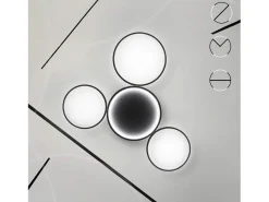 NETTLIFE Lámpara de Techo LED Negra Regulable con Mando a Distancia Diseño Moderno 4 Anillos 52W Interior Aluminio Comedor Dormitorio Infantil Negro Best