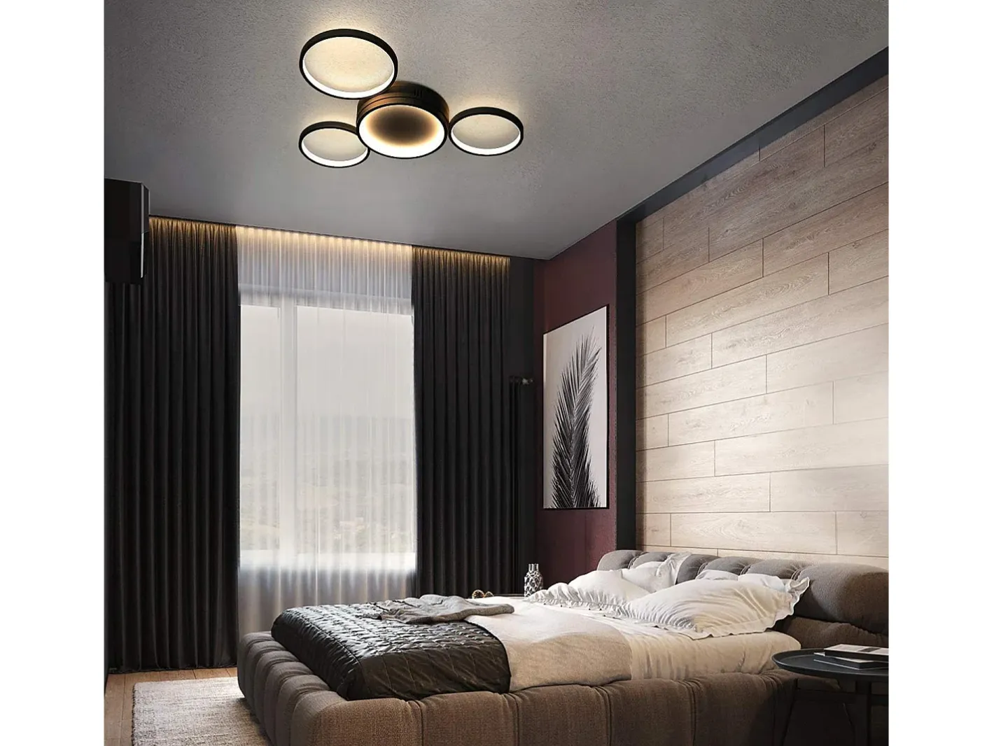 NETTLIFE Lámpara de Techo LED Negra Regulable con Mando a Distancia Diseño Moderno 4 Anillos 52W Interior Aluminio Comedor Dormitorio Infantil Negro Best