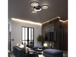 NETTLIFE Lámpara de Techo LED Negra Regulable con Mando a Distancia Diseño Moderno 4 Anillos 52W Interior Aluminio Comedor Dormitorio Infantil Negro Best