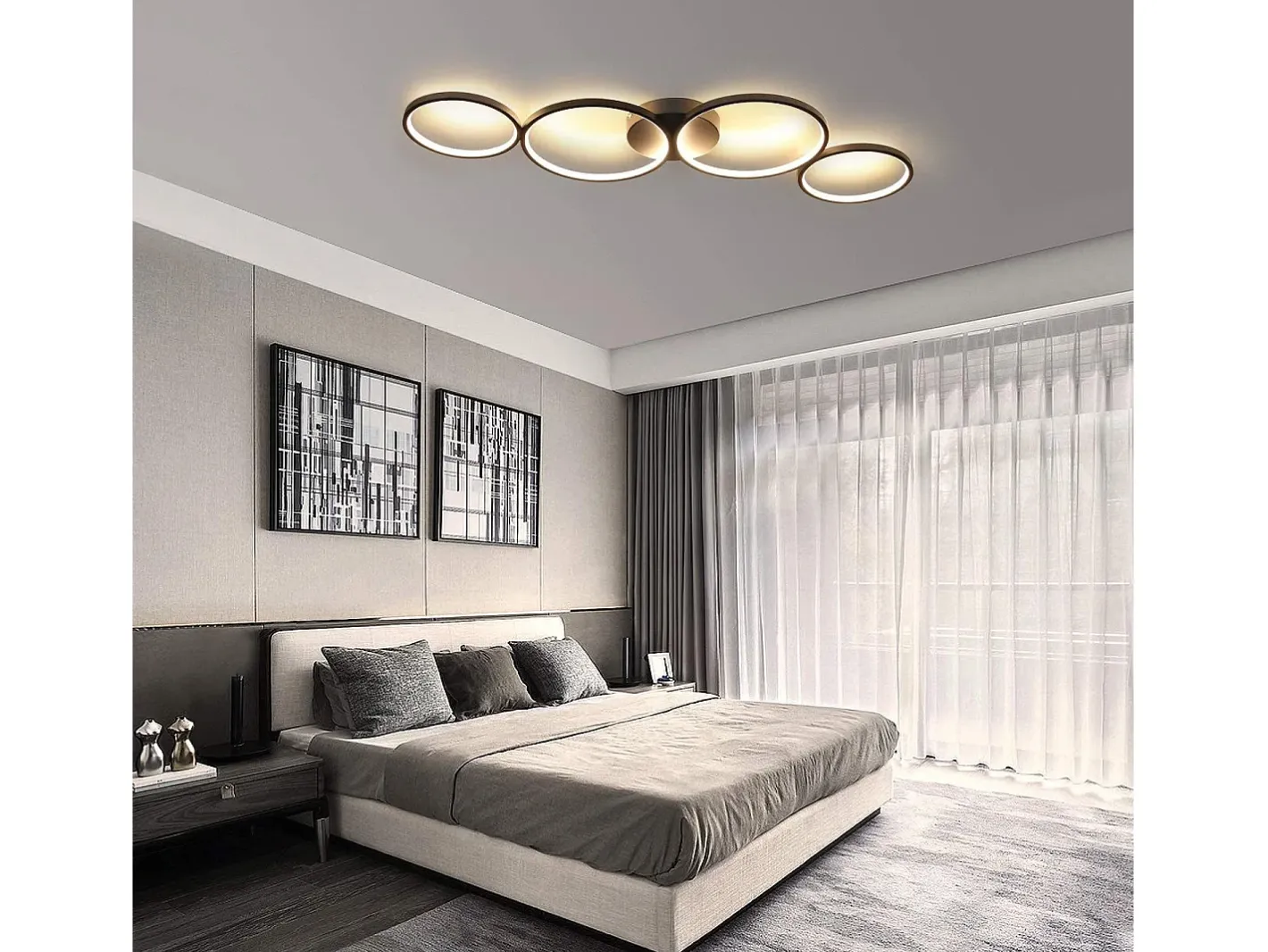 Online NETTLIFE Lámpara de Techo LED 37W 3000k Blanco Cálido Anillo Redondo Moderno 89cm Lámpara de Escritorio de Diseño para Dormitorio Sala de Estar Negro