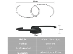NETTLIFE Plafón-Lámpara de Techo LED Moderna 60 cm 24 W Blanco Cálido Lámpara de Salón para Dormitorio Cocina Pasillo Comedor Negro
