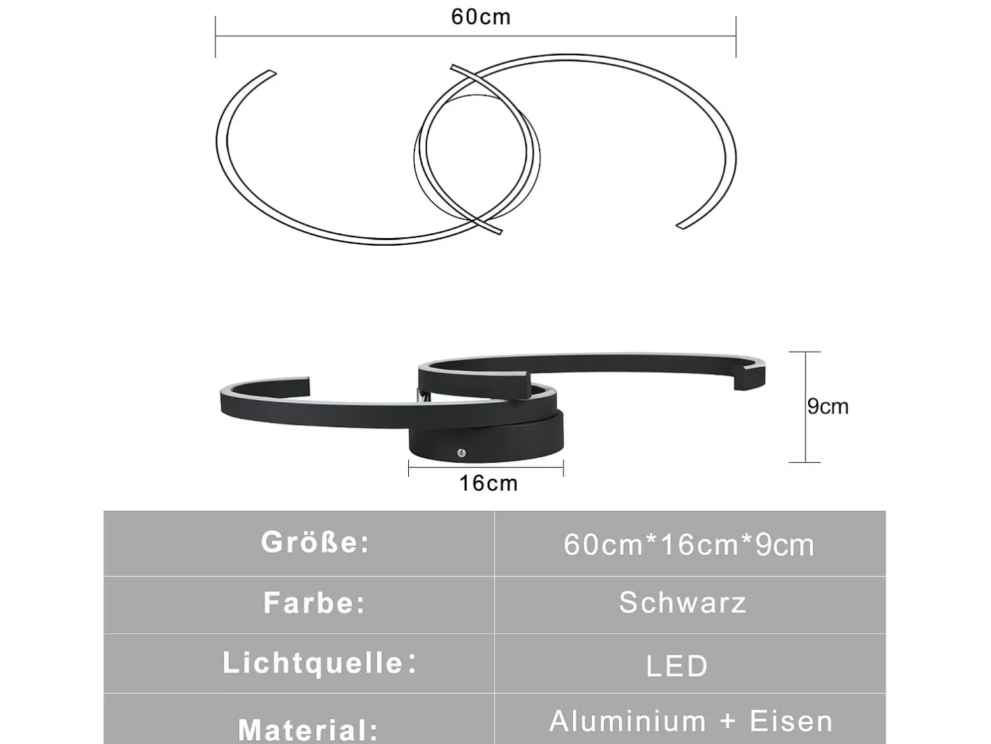 NETTLIFE Plafón-Lámpara de Techo LED Moderna 60 cm 24 W Blanco Cálido Lámpara de Salón para Dormitorio Cocina Pasillo Comedor Negro